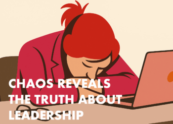 Chaos Reveals the Truth About Leadership - Stylised Rebecca Fox with head on desk