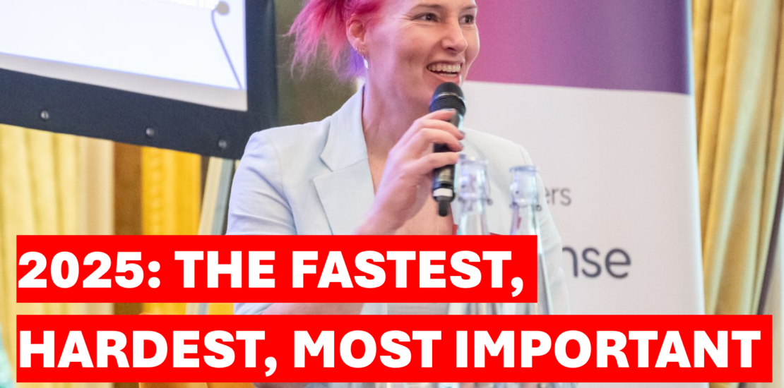 Rebecca Fox - talking at a CIO event - words over 2025 The fastest, hardest, most important year of my career